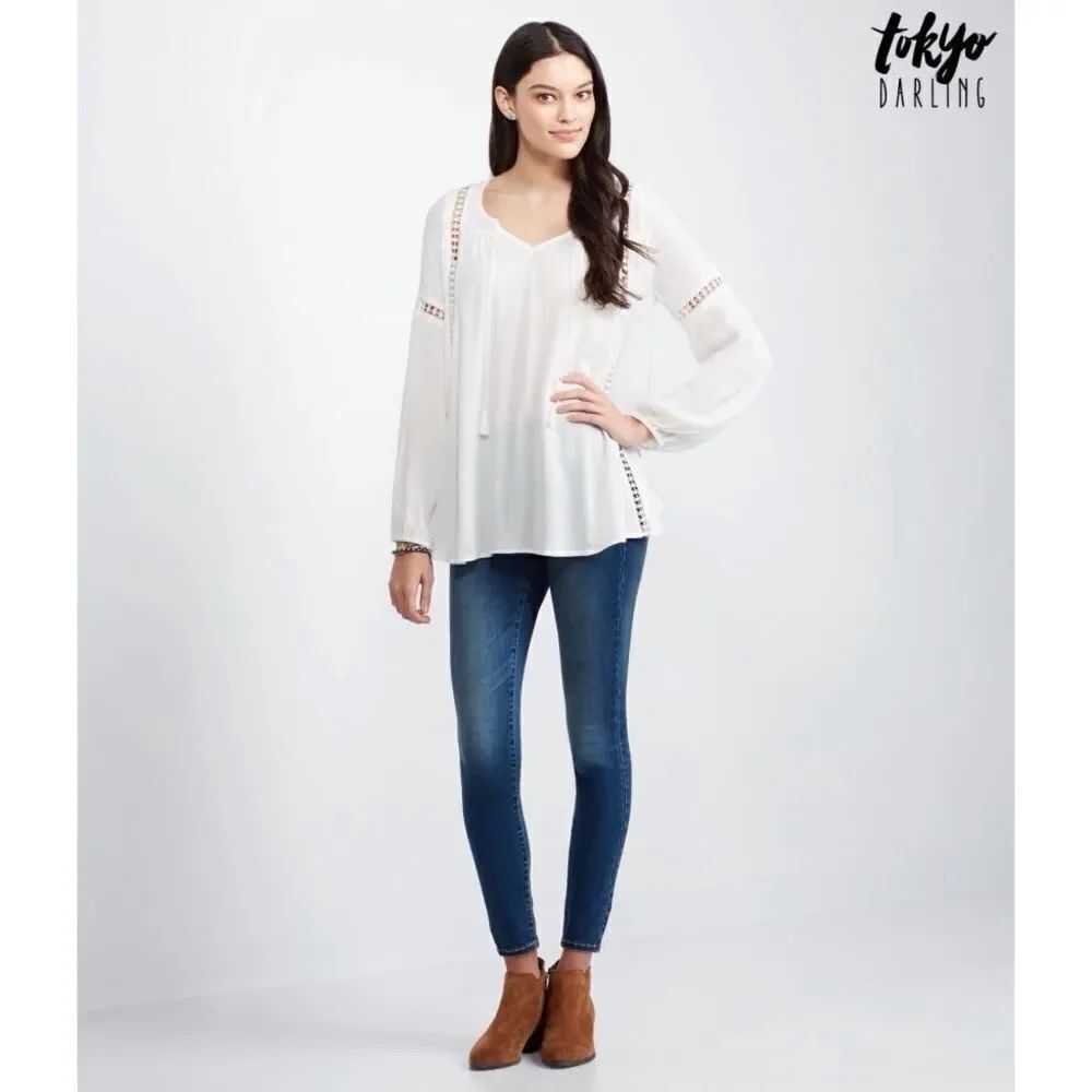 ✨ Women's Natural Sheer Long Sleeve Peasant Top✨